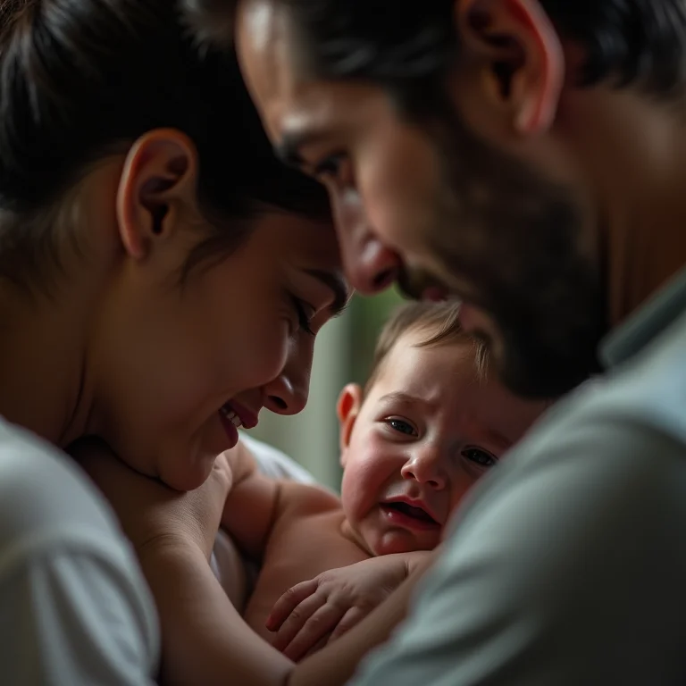 Casal lidando com imprevisto durante viagem em família, demonstrando calma.