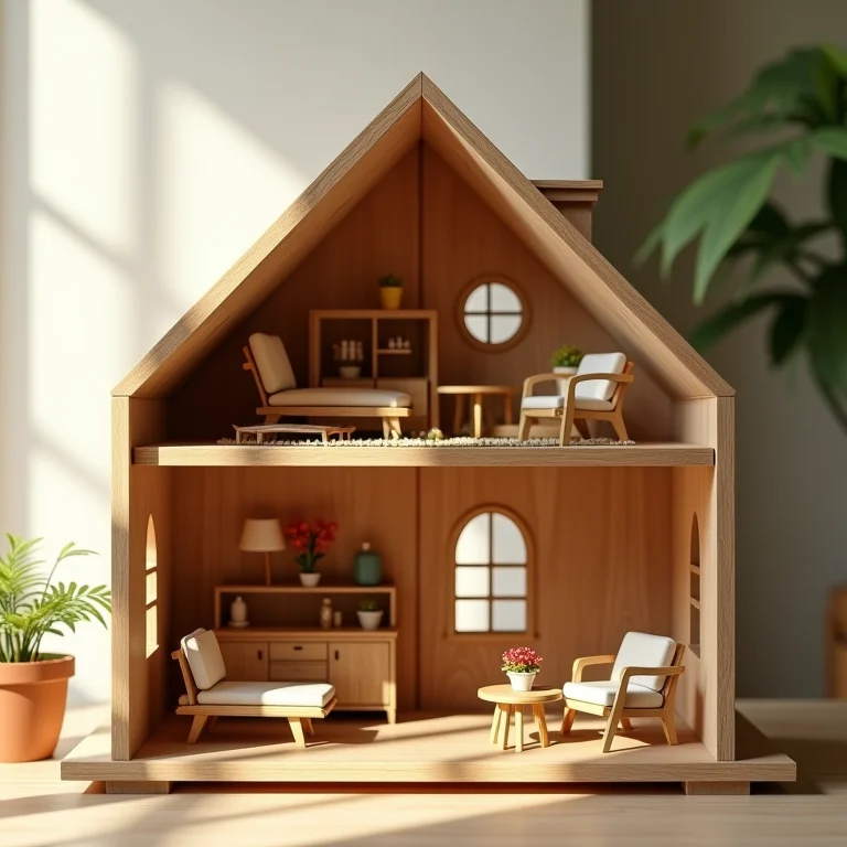 Casinha de bonecas de madeira artesanal
