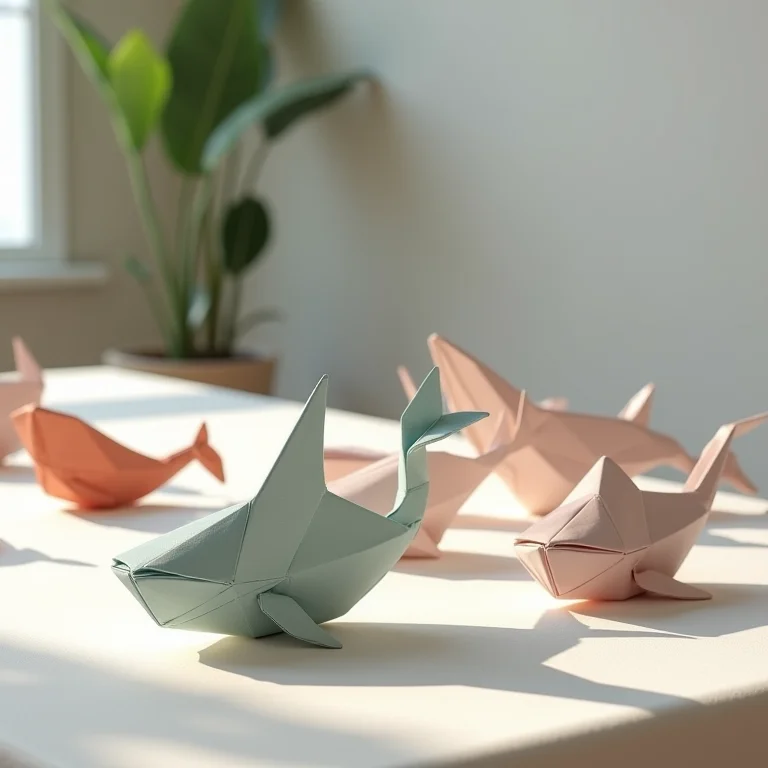 Centro de mesa com baleias e polvos de origami