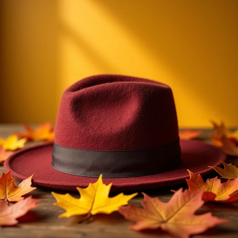 Chapéu de feltro com folhas de outono