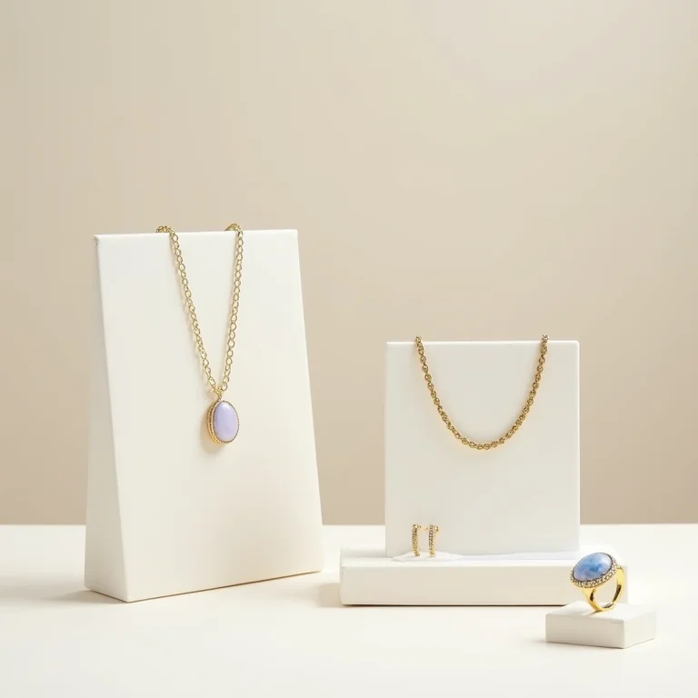 Coleção de joias minimalistas em stands