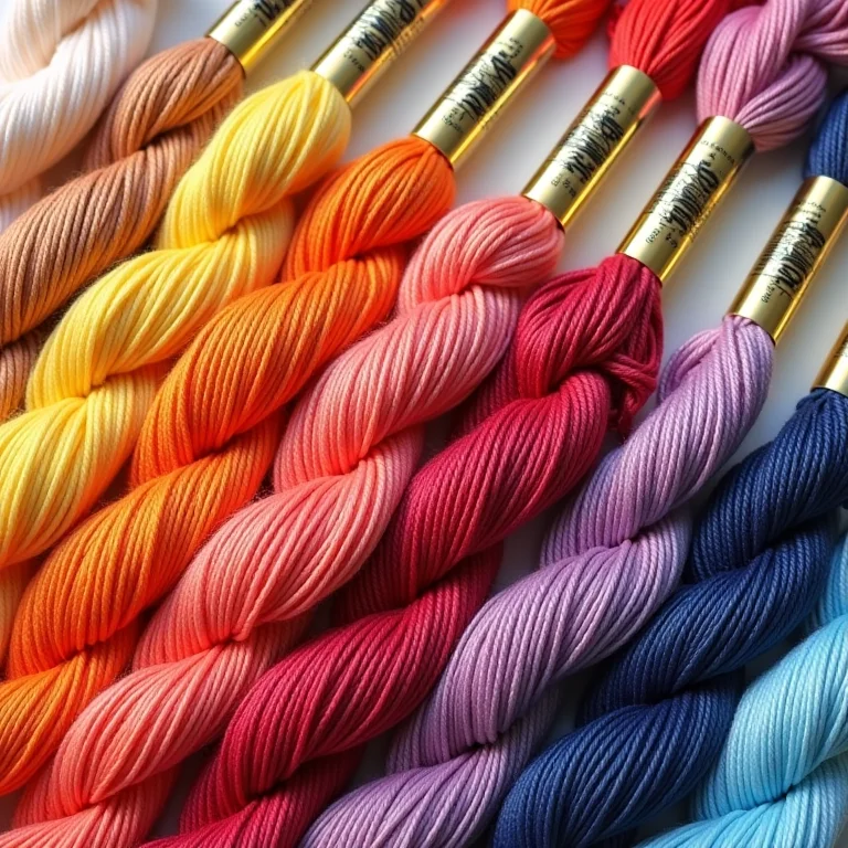 Coleção de linhas de bordado coloridas organizadas em arco-íris