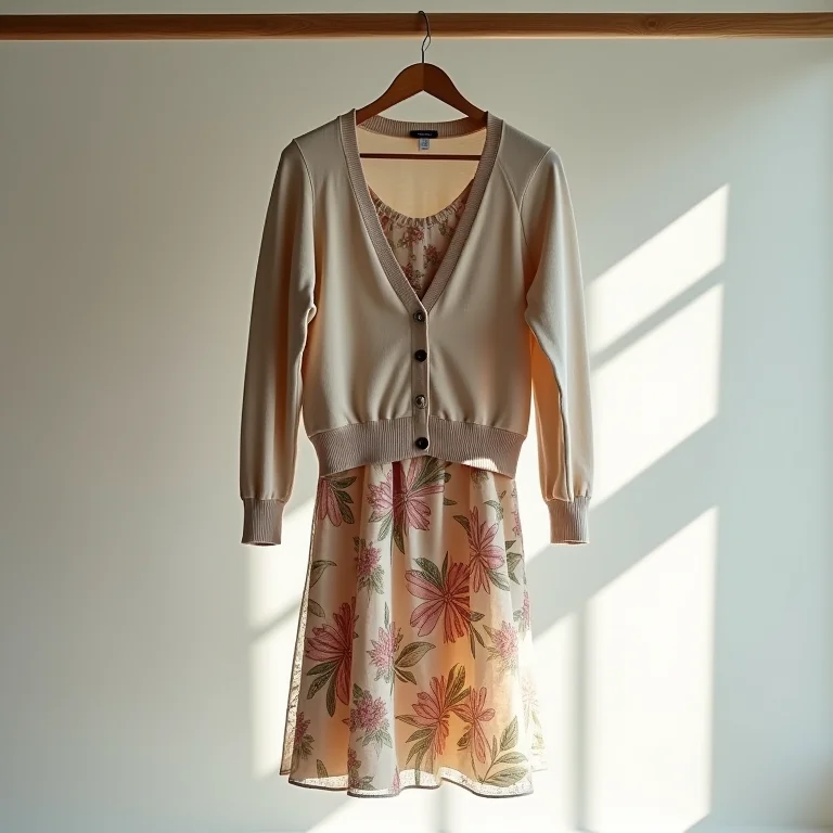 Combinação de cardigan com vestido floral