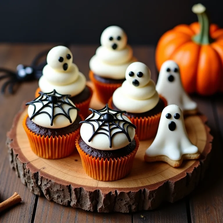 Comidinhas temáticas de Halloween em travessa rústica de madeira