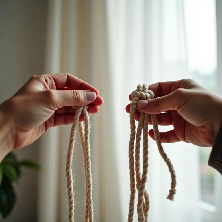 Comparação de nós apertados e frouxos em macramê