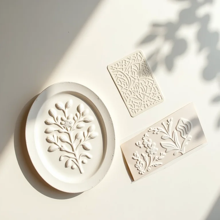 Comparativo visual entre diferentes placas de relevo e o resultado de emboss em um cartão.