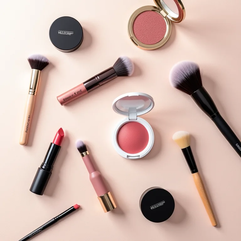 Composição de produtos de maquiagem em estilo flat lay