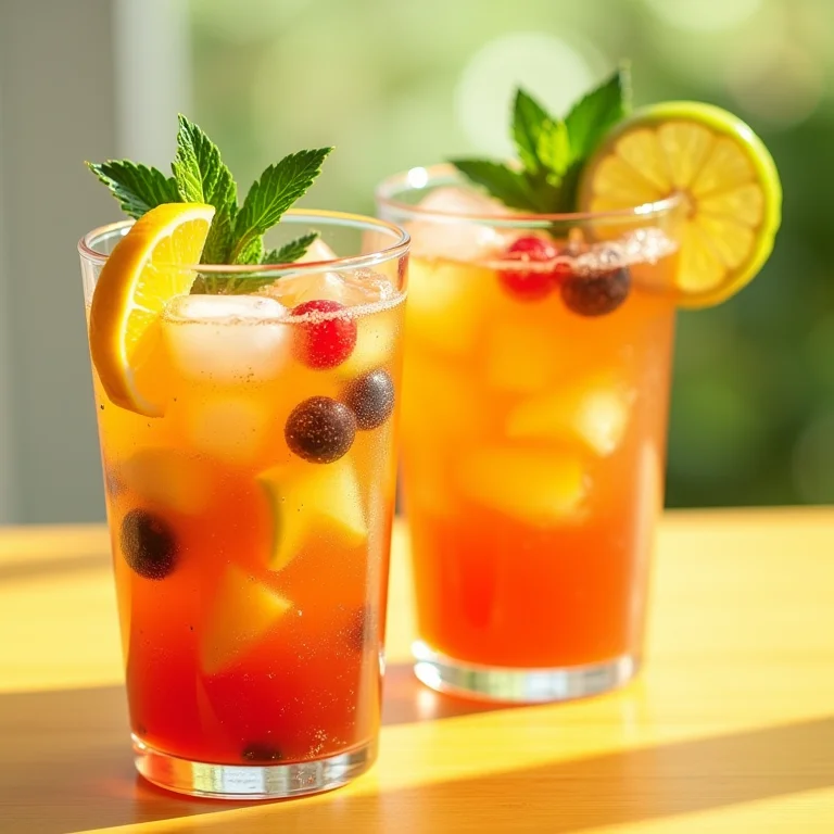 Copos de chá gelado com frutas e hortelã