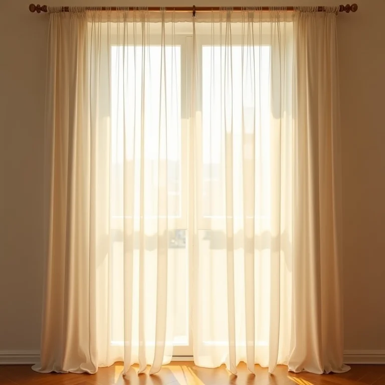 Cortina de macramê translúcida filtrando a luz do sol em um quarto.