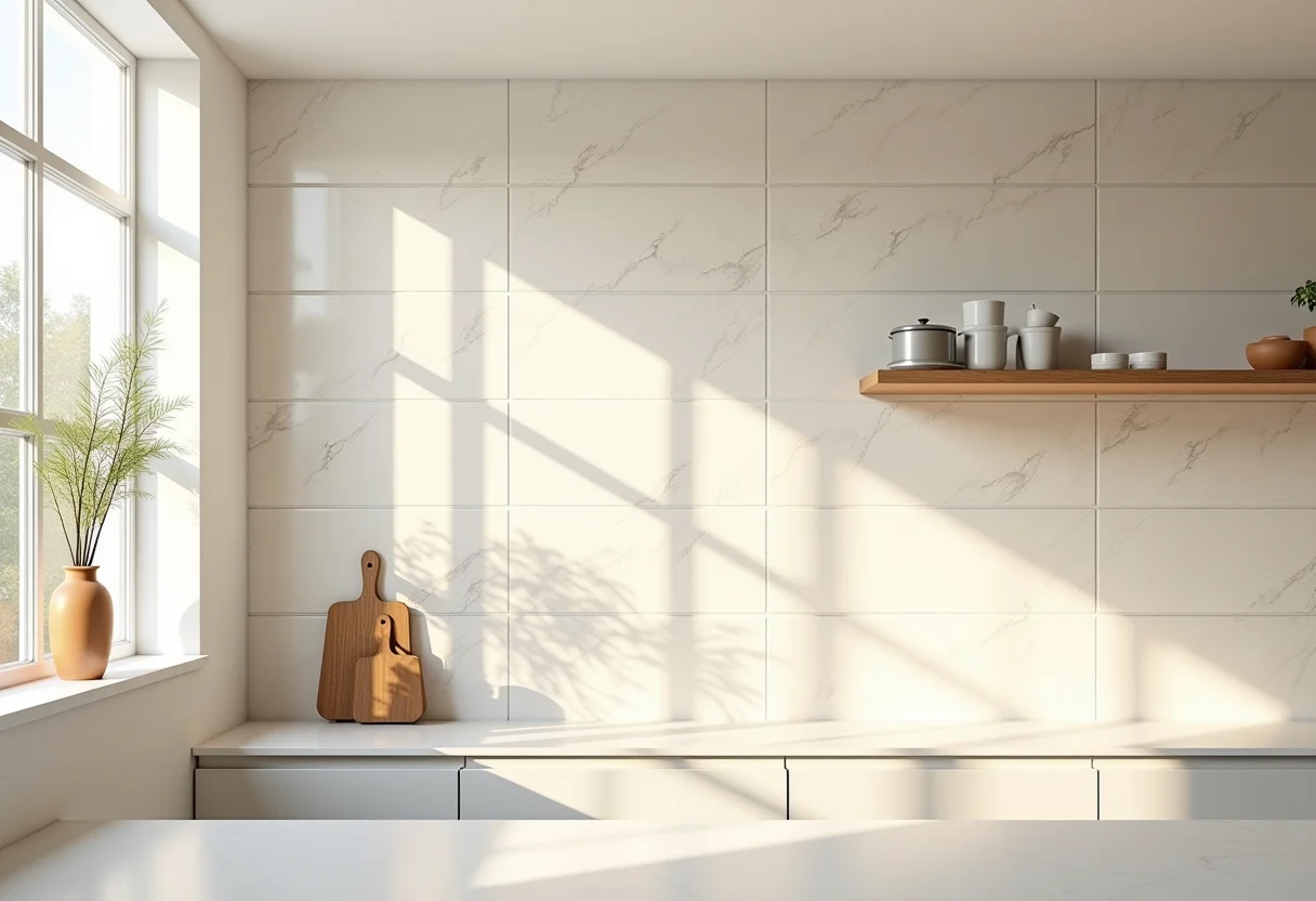 Cozinha moderna com diversos revestimentos de parede