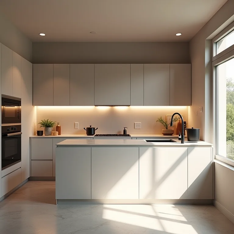 Cozinha moderna com iluminação neutra