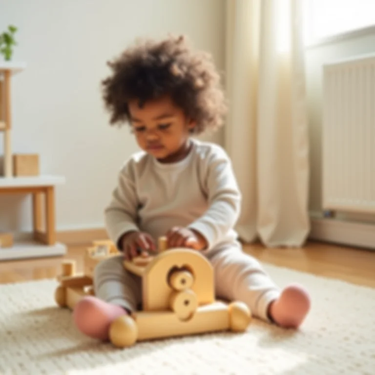 Criança brincando com brinquedo educativo de madeira