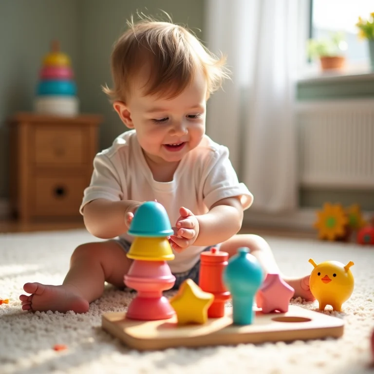 Criança brincando com brinquedos educativos para 1 a 3 anos.