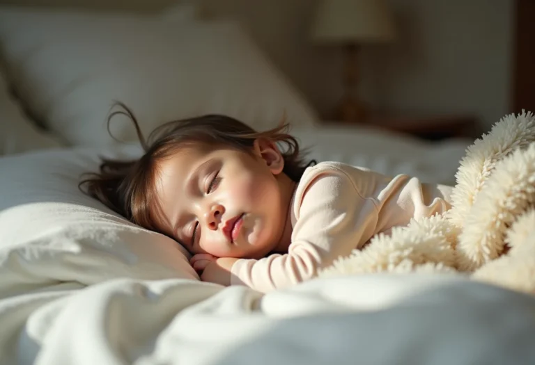Criança dormindo tranquilamente em uma cama aconchegante.