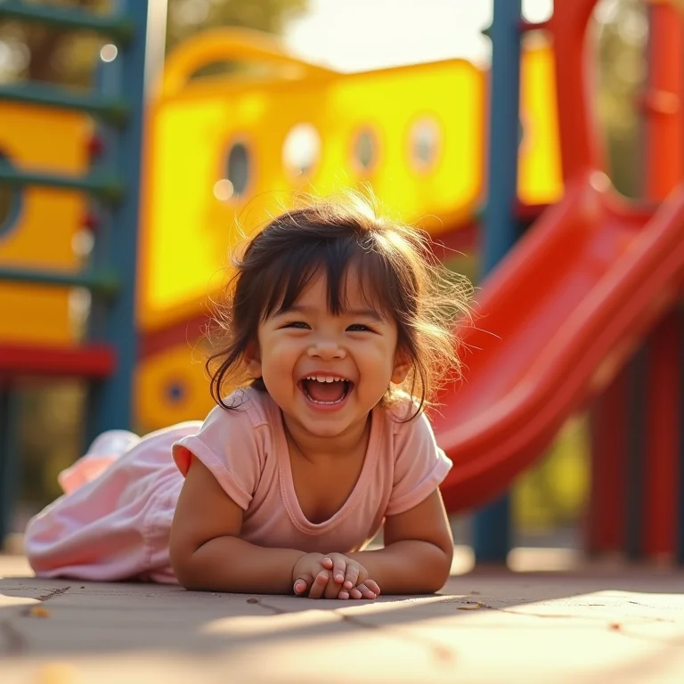 Crianças brincando em um parquinho colorido na Vila Encantada, Pomerode.