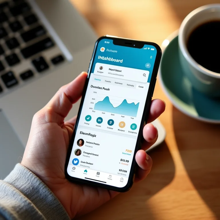Dashboard do Hootsuite em um smartphone