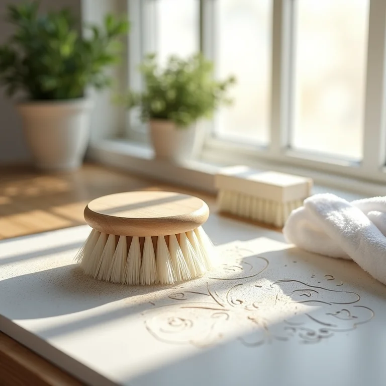 Demonstração de como limpar uma placa de relevo com pincéis e panos macios.