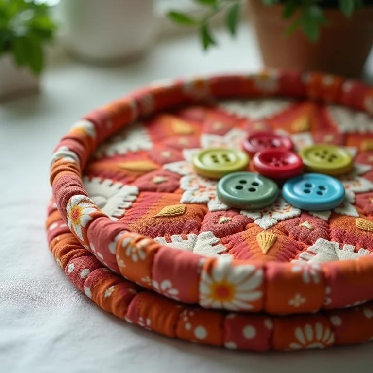 Descanso de panela feito com tecido e botões