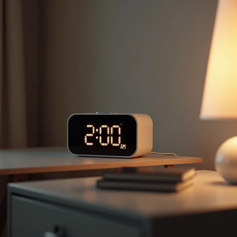 Despertador digital marcando duas da manhã.