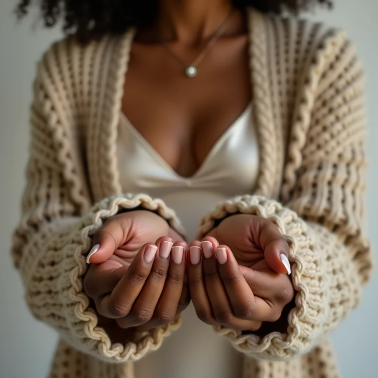 Detalhe de texturas: cardigan de tricô sobre camisola de seda