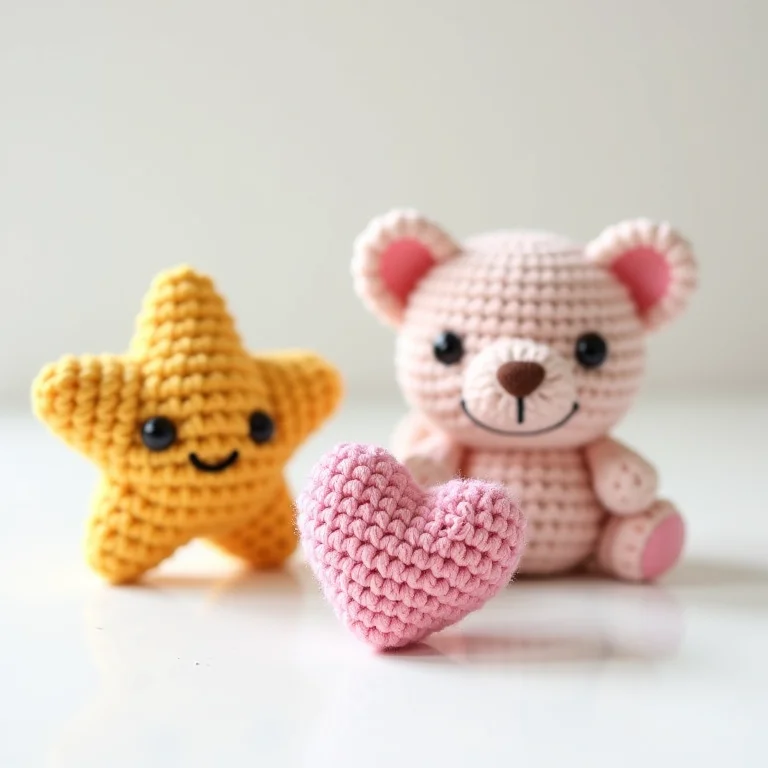 Detalhes de amigurumis artesanais para lembrancinhas