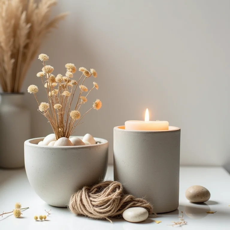 Detalhes rústicos e naturais para velas de cimento.
