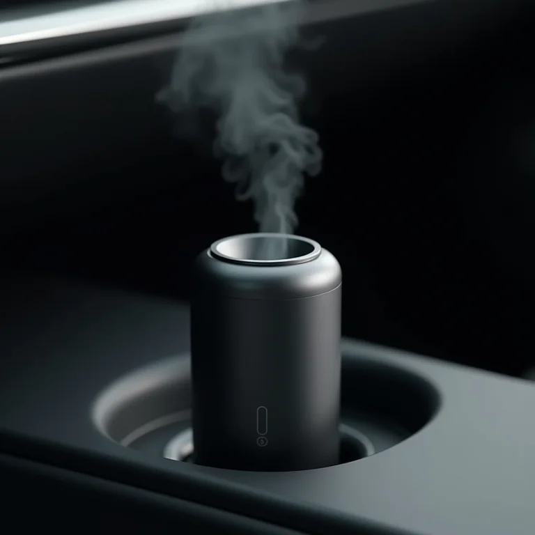 Difusor elétrico de carro moderno posicionado no porta-copos de um carro