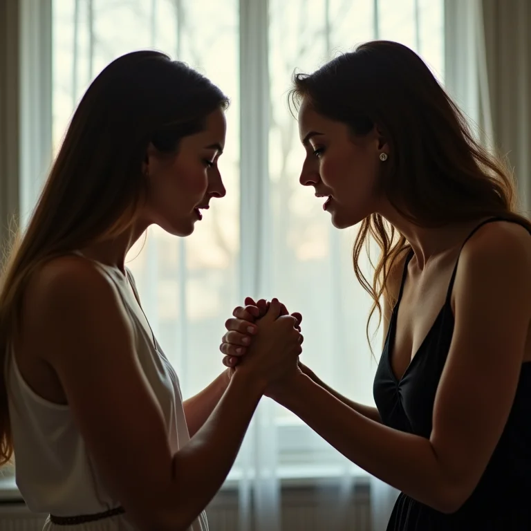 Duas amigas competindo em queda de braço, representando a competitividade excessiva em amizades tóxicas