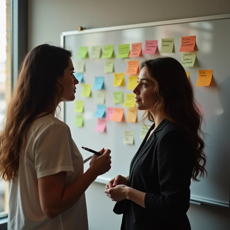 Duas mulheres colaborando em busca de soluções