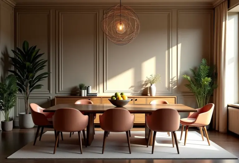 Elegante sala de jantar com buffet bem iluminado