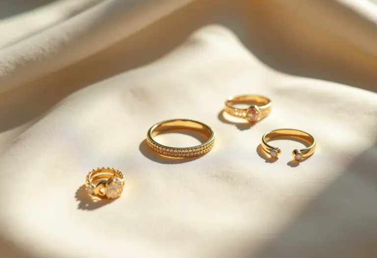 Elegantes joias de designers brasileiros sobre linho texturizado