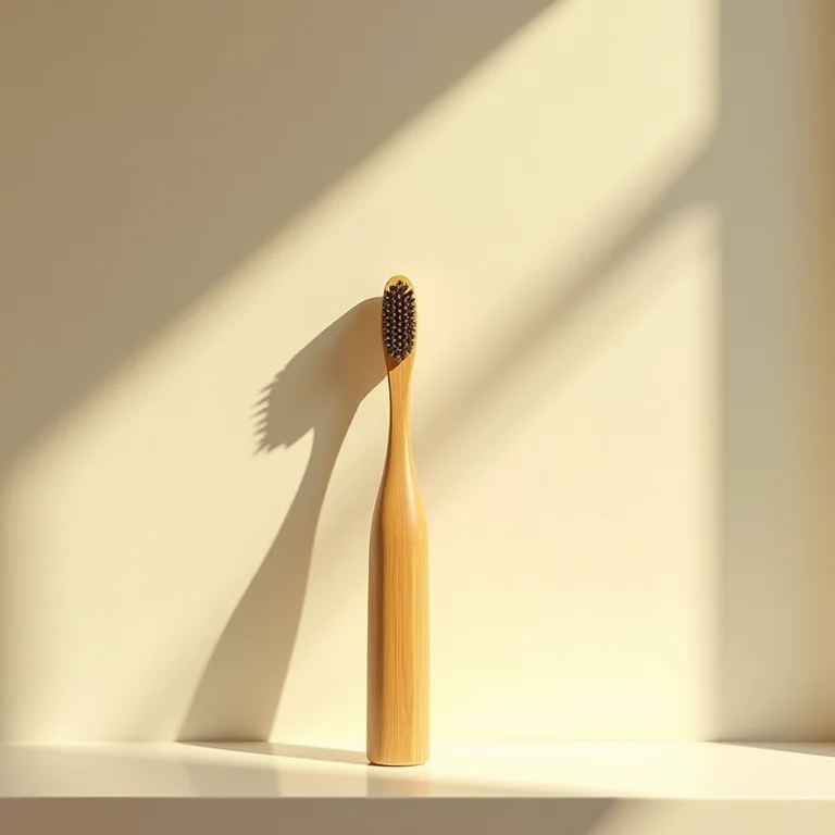 Escova de dentes de bambu exposta ao sol em janela