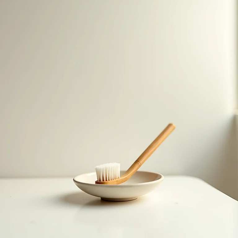 Escova de dentes de bambu secando em porta-escova