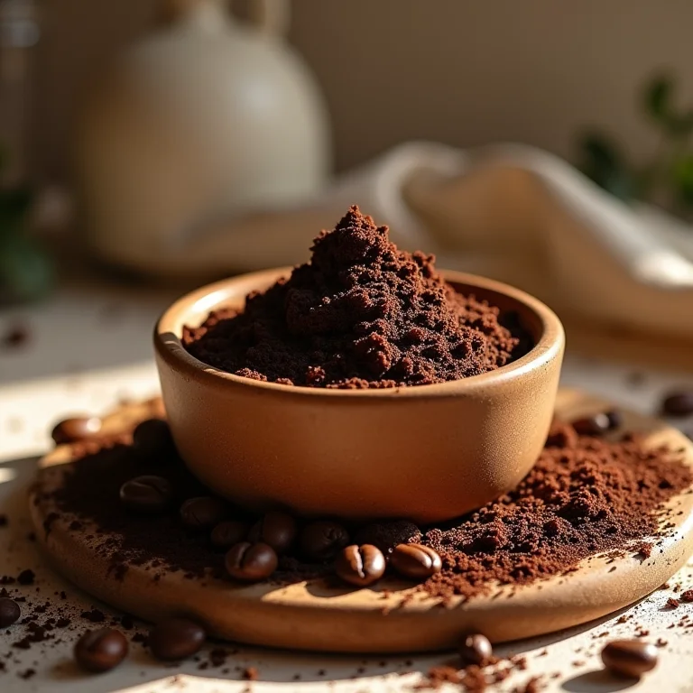 Esfoliante caseiro de café em um recipiente de vidro.