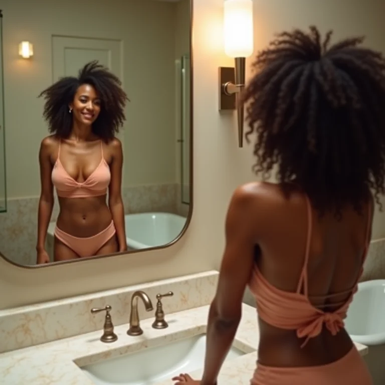 Espelho grande em banheiro pequeno com banheira