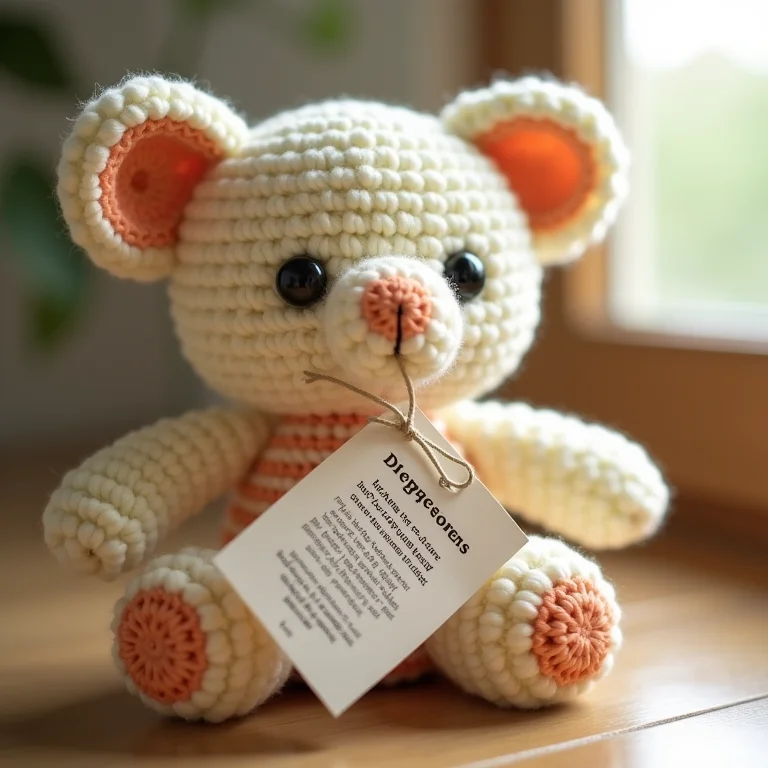 Etiqueta de cuidados de um amigurumi com instruções de lavagem