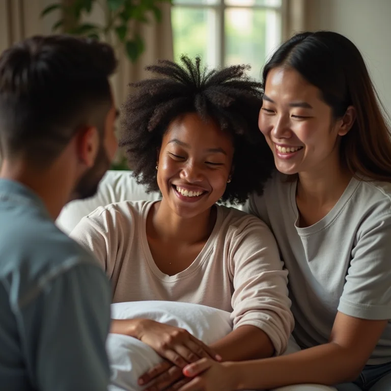 Família apoiando ente querido doente.