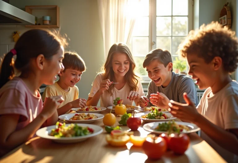 Família feliz desfrutando refeição saudável