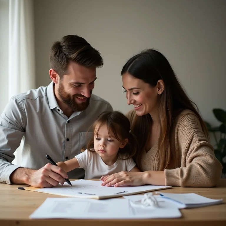 Família planejando as finanças.