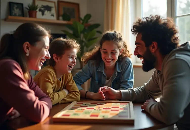 Família unida celebrando pequenas conquistas em casa