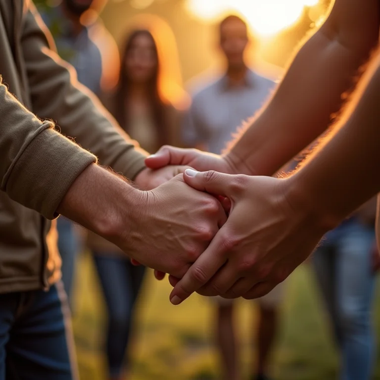 Família unida de mãos dadas.