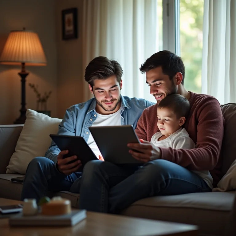 Família usando tecnologia junta