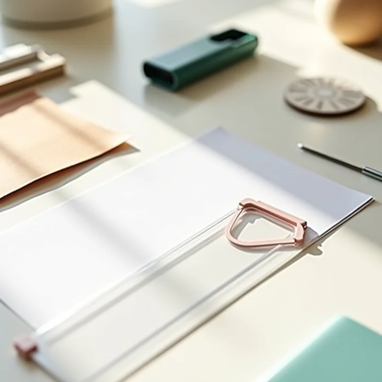 Ferramentas essenciais para scrapbooking organizadas sobre uma mesa.