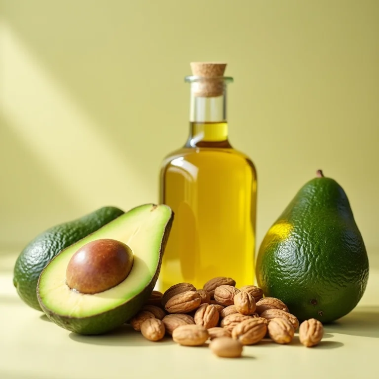 Fontes de gorduras saudáveis: abacate, nozes e azeite