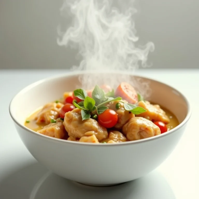 Frango cremoso com legumes em tigela branca