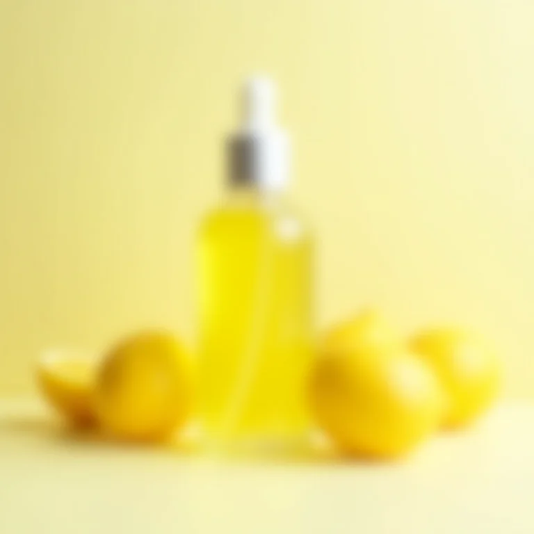 Frasco de óleo essencial de limão siciliano com limões frescos