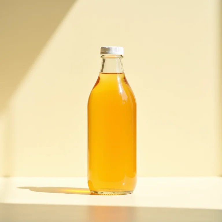 Frasco de vinagre de maçã em um fundo neutro