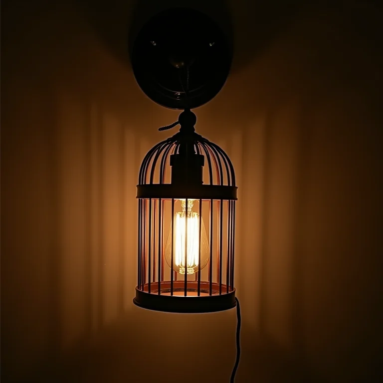 Gaiolas vintage transformadas em luminárias originais com luz suave e ambiente.