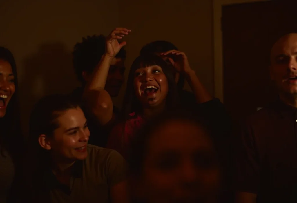 Grupo de amigos fantasiados se divertindo em festa de Halloween