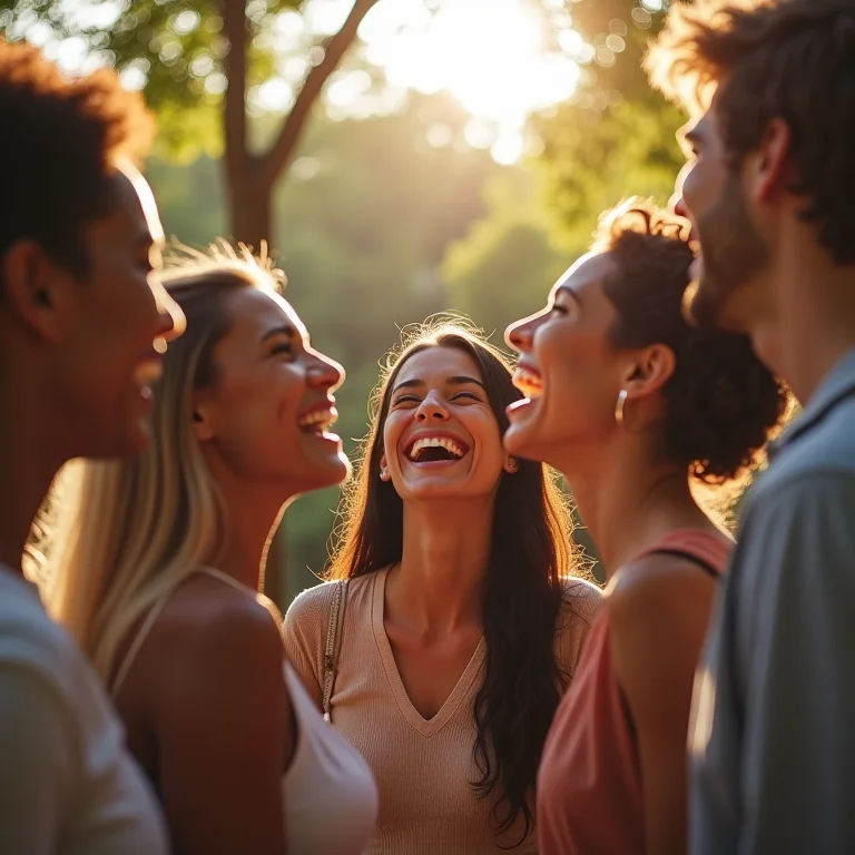 Grupo de amigos rindo em um parque, representando as amizades de Câncer